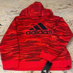 Adidas Red and Black Patterned Hoodie
